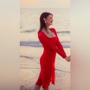 Elegant Red Long-Sleeve Dress